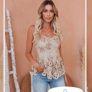 BEAUFORT FLORAL EYELET PEPLUM TANK